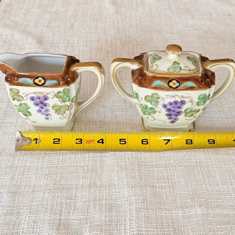 Antique Noritake Hand-Painted Creamer and Sugar Bowl w/Top Set